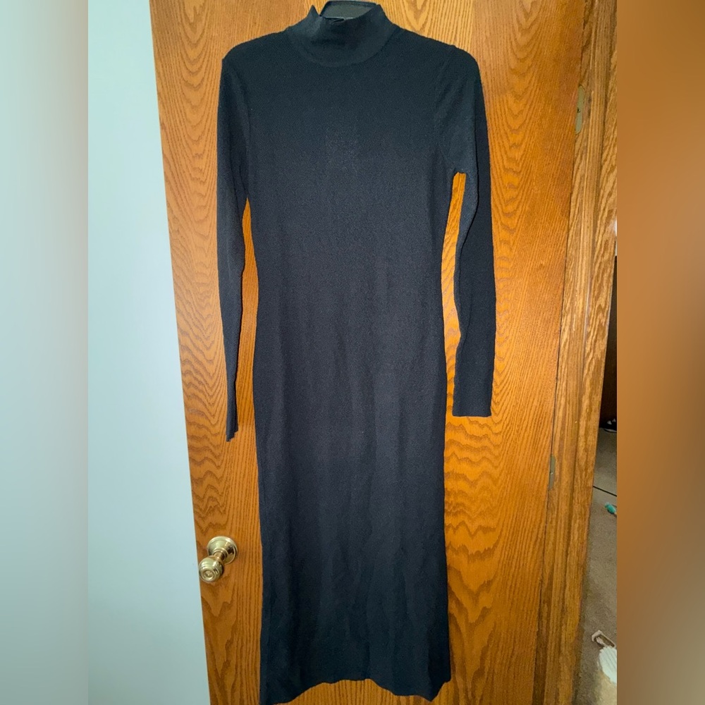Zara Textured Elegant Black Long Sleeve Dress